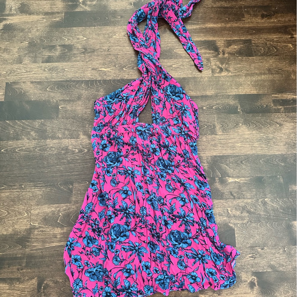 Women's Pink Floral Halter Mini Dress